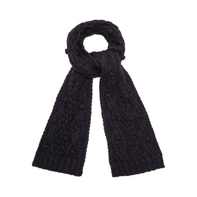 Navy bobble cable knit scarf